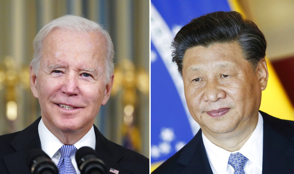 This combination image shows U.S. President Joe Biden in Washington, Nov. 6, 2021, and China's President Xi Jinping in Brasília, Brazil, No...