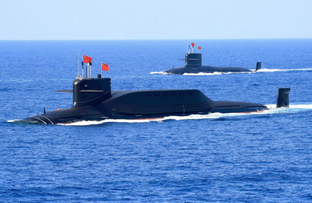 A nuclear-powered Type 094A Jin-class ballistic missile submarine of the Chinese People's Liberation Army (PLA) Navy is seen during a military dis...