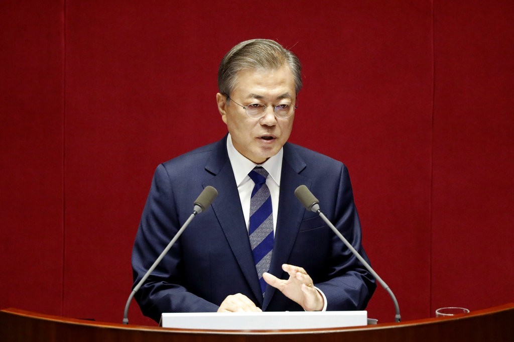 南韓總統文在寅13日發表「原則性」兩韓終戰宣言。（圖／美聯社）
