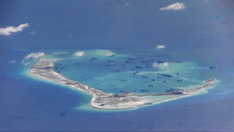 Chinese dredging vessels are purportedly seen in the waters around Mischief Reef in the disputed Spratly Islands in the South China Sea this still ima...