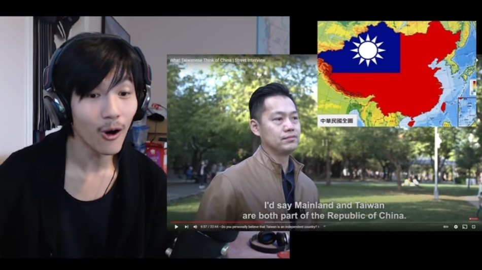 Daniel Ku reacts to Sean's belief that China and Taiwan are both part of the Republic of China. (YouTube, Daniel Ku screenshot)
