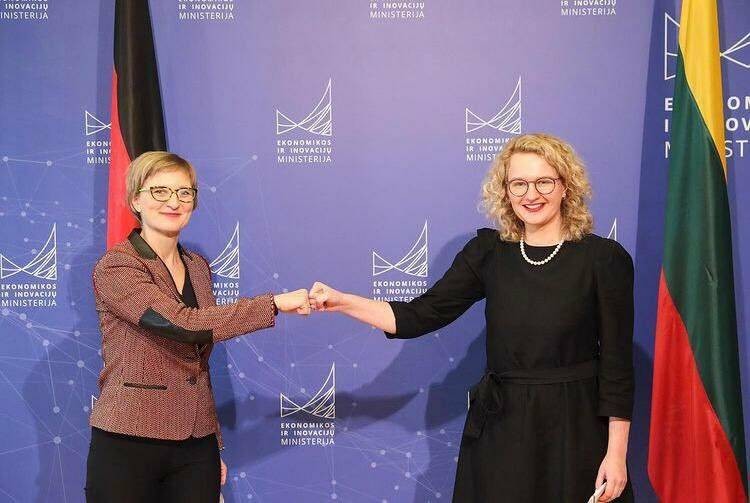 German Economic Affairs and Climate Action Parliamentary State Secretary Franziska Brantner (left) and Lithuanian Minister of the Econo...