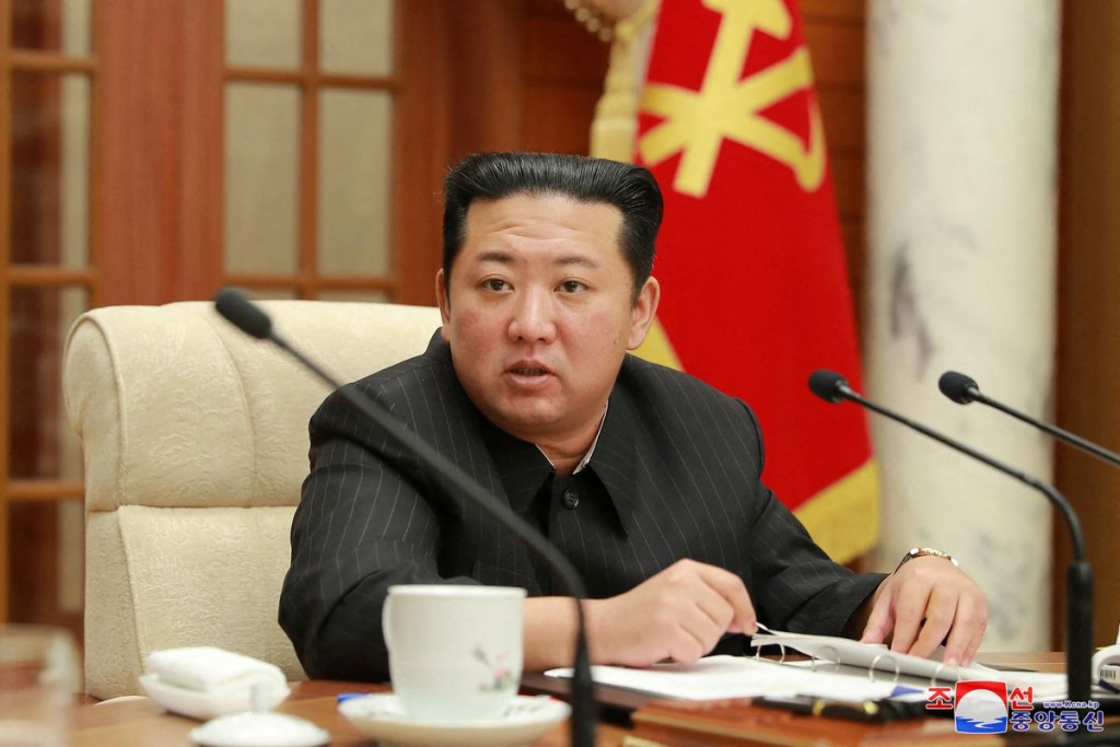 North Korean leader Kim Jong Un attends a meeting of the politburo of the ruling Workers' Party in Pyongyang, North Korea, January 19, 2022 in thi...