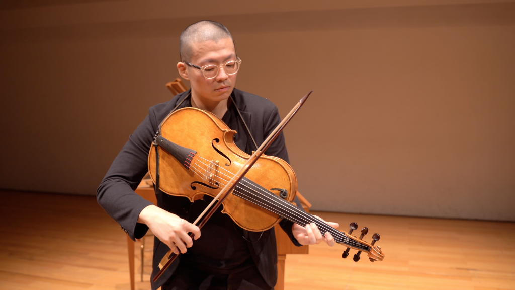 Ethan Lin plays the violoncello da Spalla -- a five-stringed Baroque-era instrument that boasts the bassy sounds of a cello a...