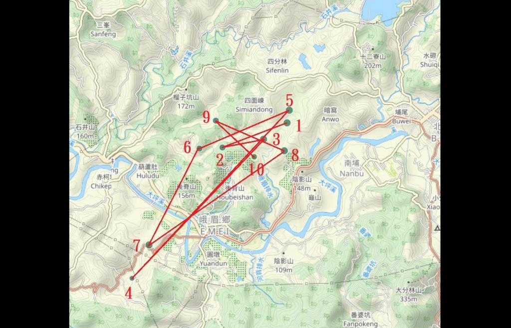 Locations of the 10 earthquakes that shook Emei Township, Hsinchu County. (Cheng Ming-dean image)

