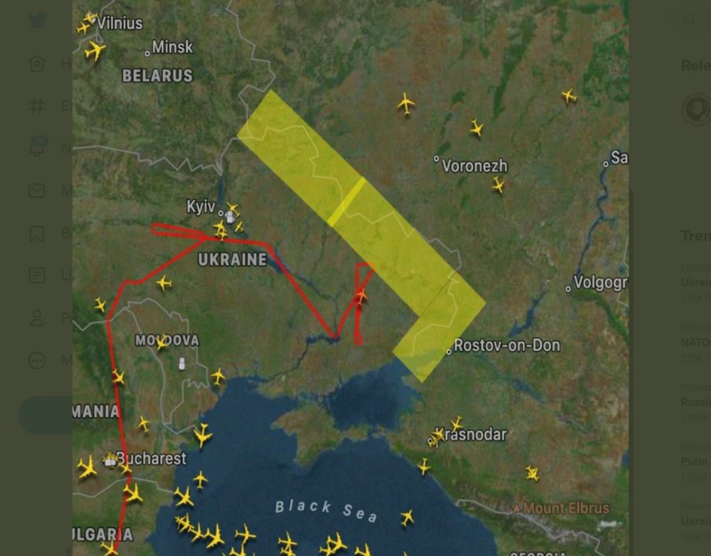 俄羅斯以維護民航機安全為由，宣布關閉俄烏東部邊界地區（Rostov flight information region）部分領空。(圖/<...