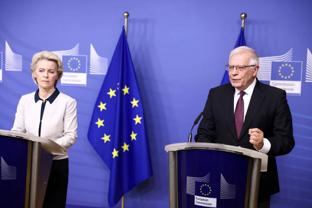 歐盟執委會主席馮德萊恩（Ursula von der Leyen）與歐盟外交和安全政策高級代表波瑞爾（Josep Borrell）在今（2...