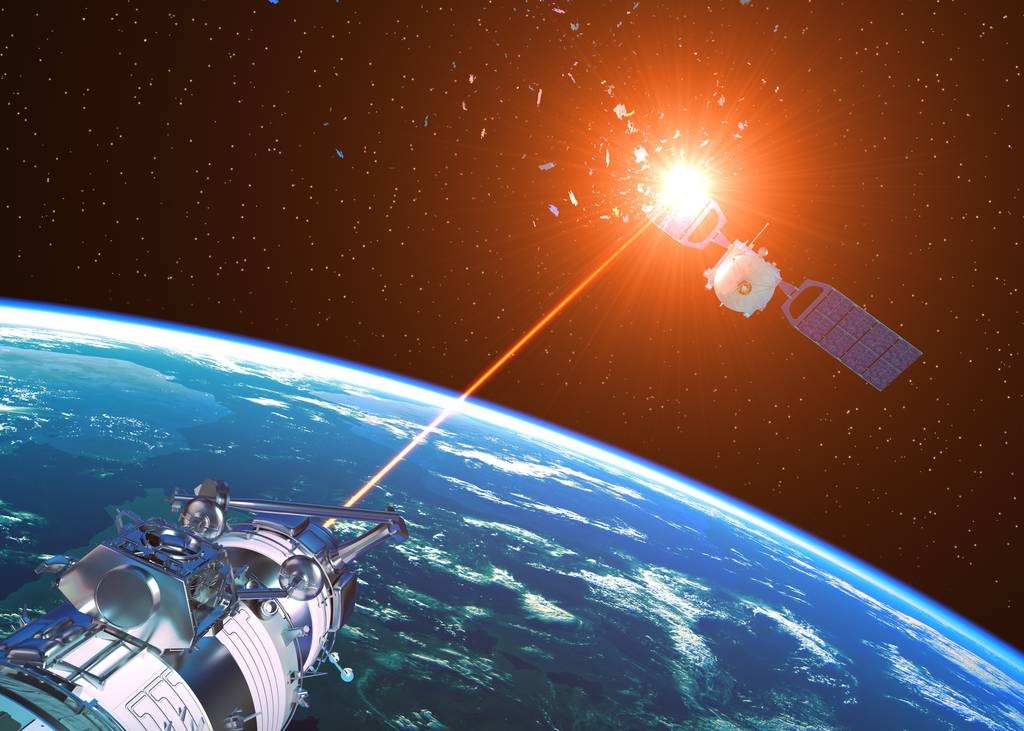 Artist's impression of a Direct Energy Weapon taking out a satellite in space. (Getty images)
