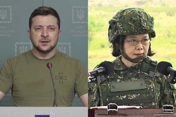 Volodymyr Zelensky, Tsai Ing-wen. (AP/Facebook, MilitarySpokesman photos)
