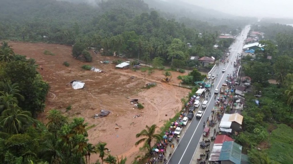 A general view shows damages after a landslide caused by tropical storm Megi, that hit Philippines' eastern and southern coasts, in Baybay city, e...