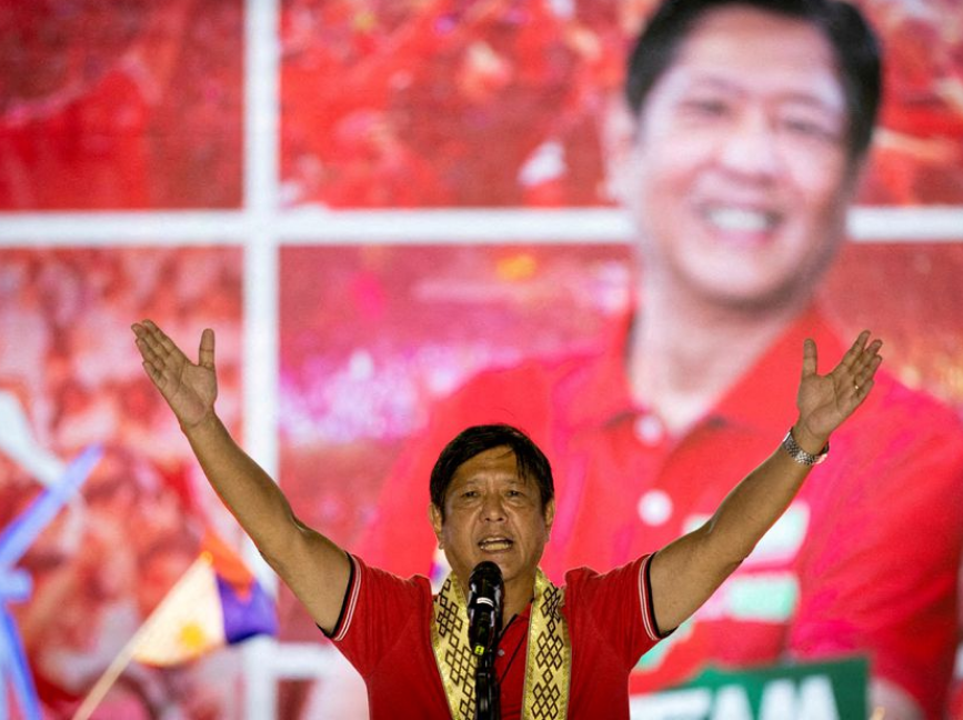 Philippine presidential candidate Ferdinand "Bongbong" Marcos Jr., son of late dictator Ferdinand Marcos, delivers a speech during a campaig...