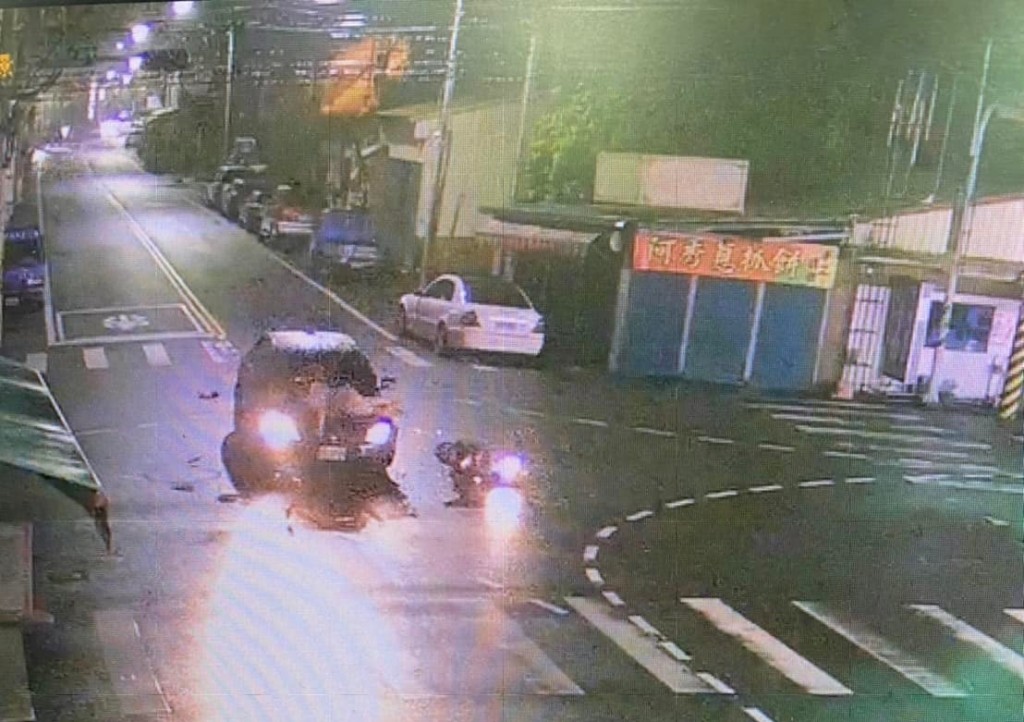 Surveillance camera footage shows Liu being thrown off her scooter due to the impact of the collision. (Changhua County Police Bureau Tianzhong Precin...