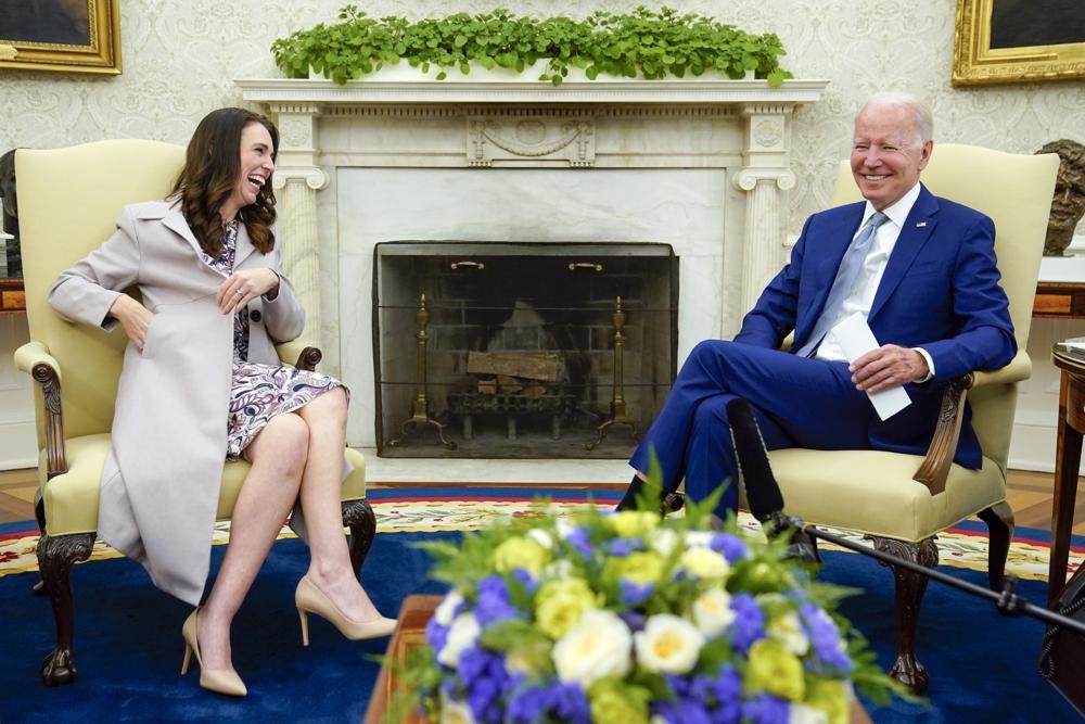 New Zealand Prime Minister Jacinda Ardern meets U.S. President Joe Biden at the White House. 
