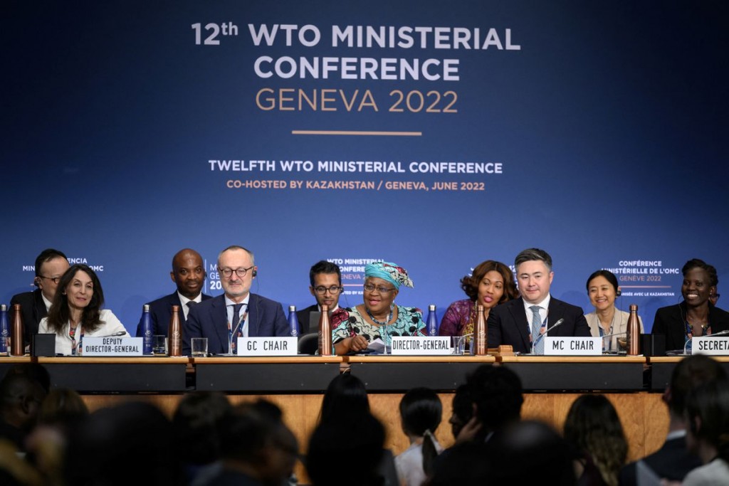World Trade Organization Director-General Ngozi Okonjo-Iweala delivers her speech during the closing session of a World Trade Organization Ministerial...