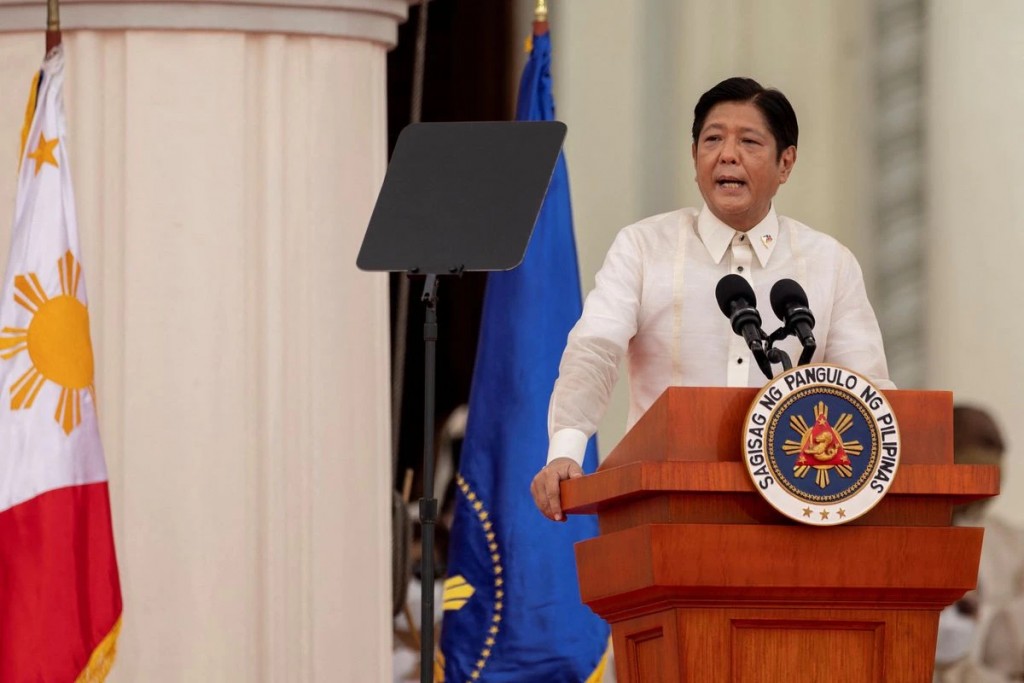 Newly-elected Philippines President Ferdinand "Bongbong" Marcos Jr., the son and namesake of the late dictator Ferdinand Marcos, delivers a ...