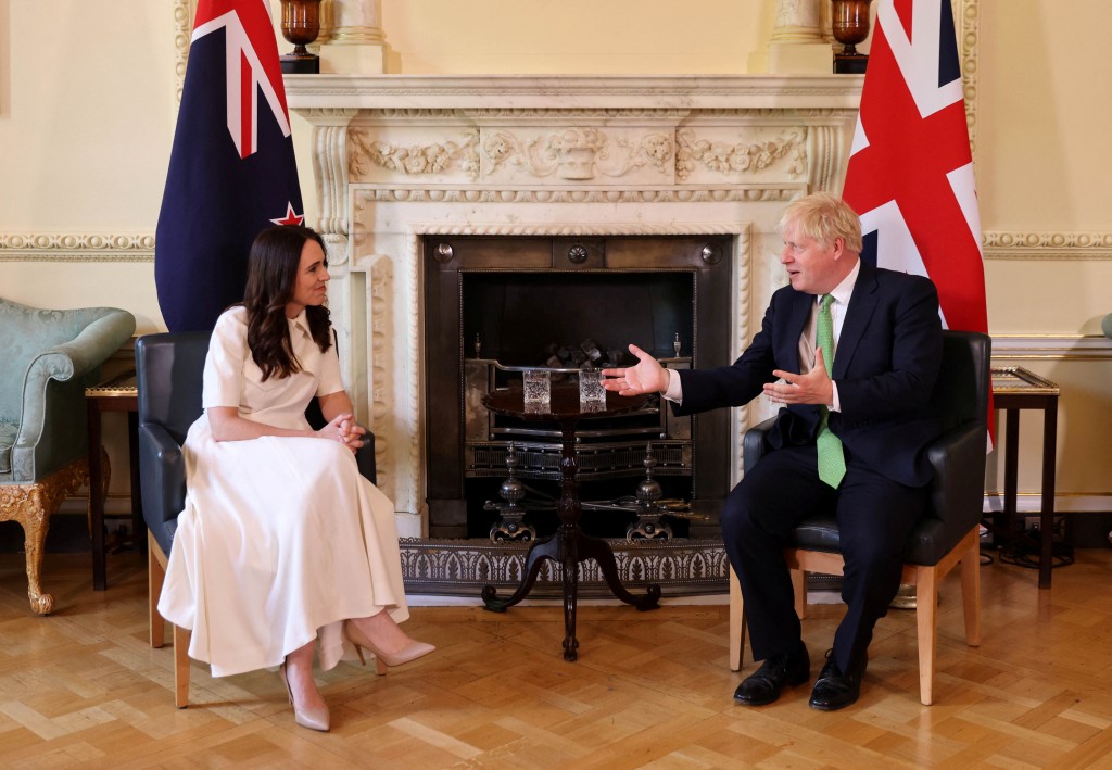 British Prime Minister Boris Johnson meets New Zealand's Prime Minister Jacinda Ardern at Downing Street, in London, Britain, July 1, 20...