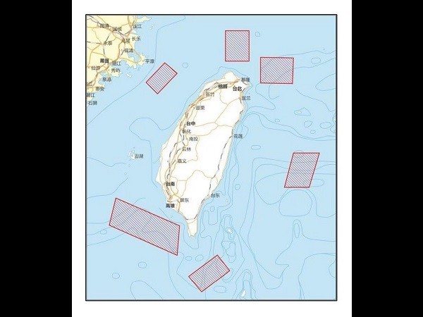 Map shows 6 no-fly/no-navigation zones where military drills will be held from Aug. 4-7. (PLA image)
