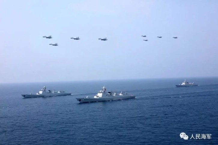 PLA aircraft and ships engaged in military exercise near Taiwan. (Weibo, PLAN photo)
