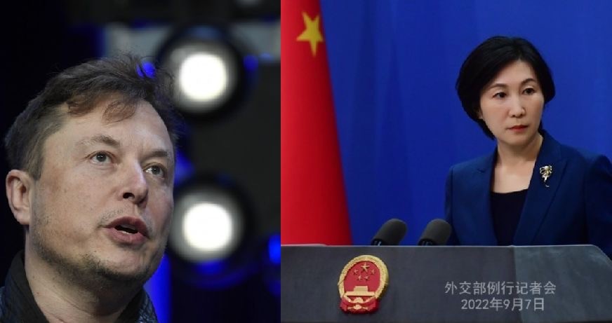 Tesla boss Elon Musk; China's foreign ministry spokesperson Mao Ning. (AP photos)
