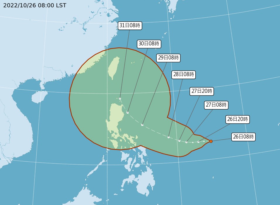Map of tropical cyclone's predicted path. (CWB image)
