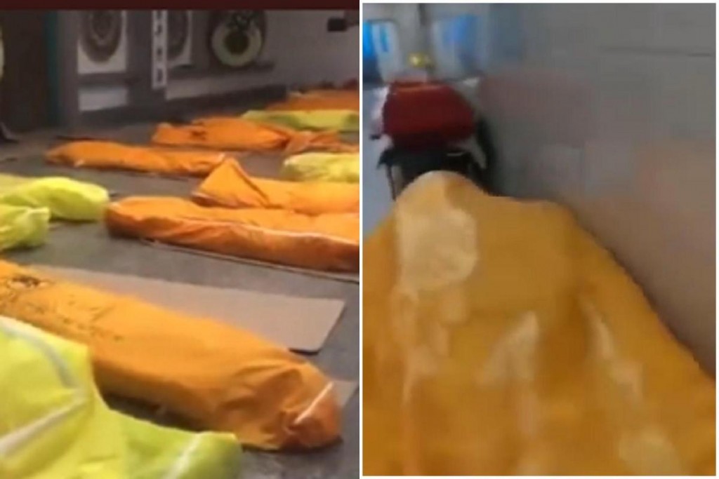 Deceased patients placed in body bags in hospitals in northern China. (Twitter, Jennifer Zeng screenshots)