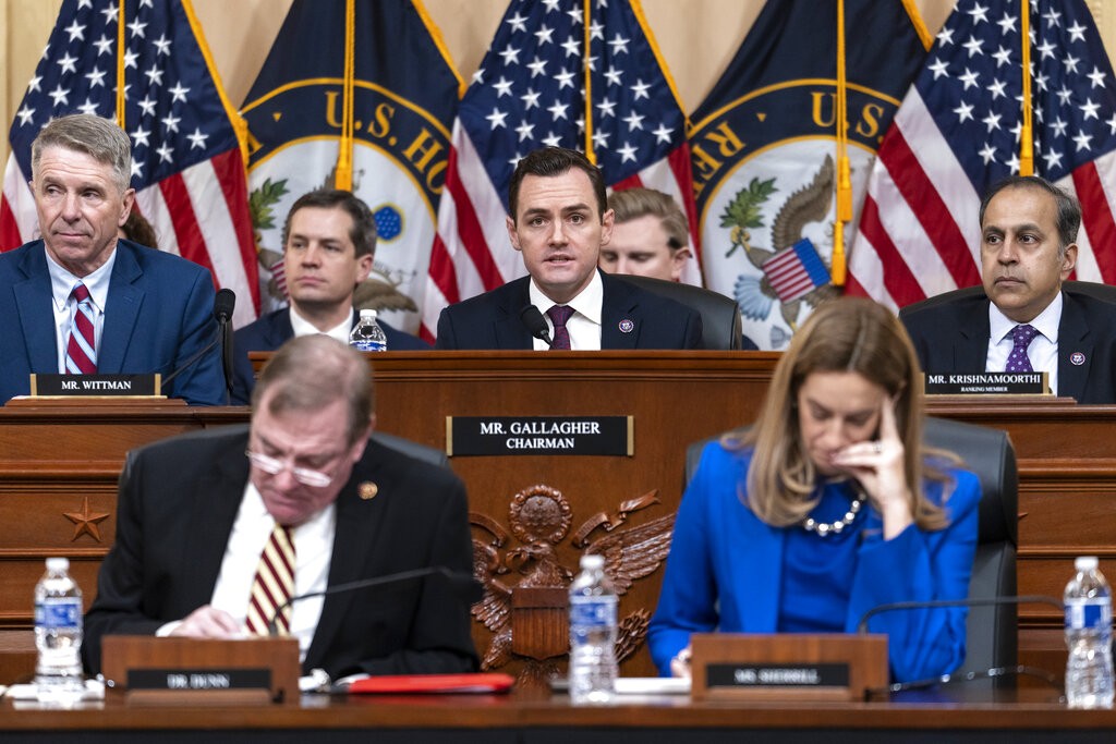 Chairman Mike Gallagher, R-Wis., center, leads the GOP's newly-formed House Select Committee on the Strategic Competition Between the United State...
