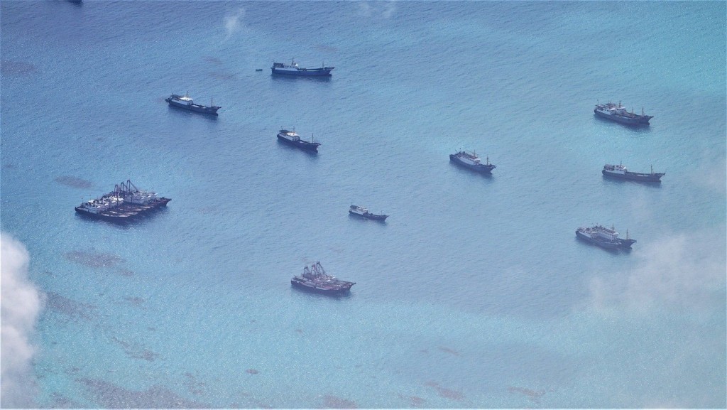 Chinese vessels gathered near Reed Tablemount, or Iroquois Reef, in late June 2023. (AFP Western Command photo)
