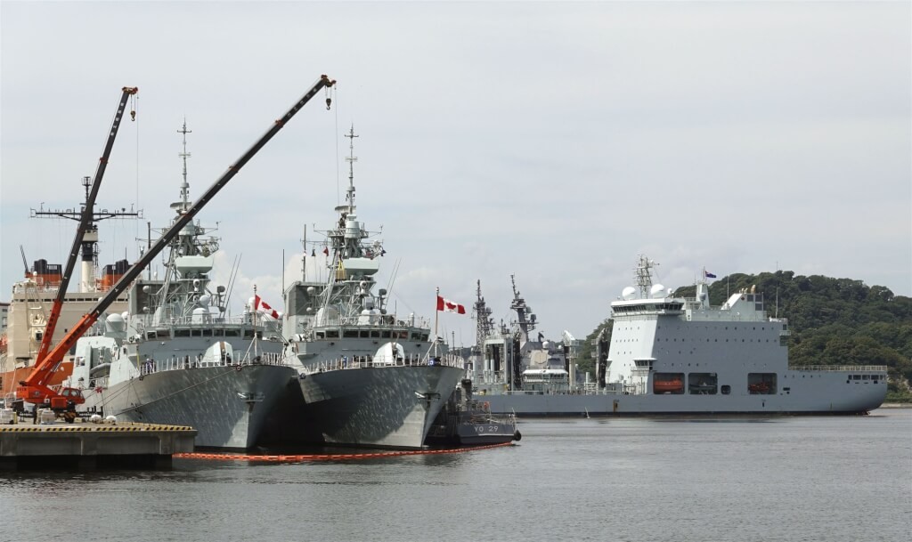 Canadian naval vessels dock at the Port of Yokosuka on Aug. 28.
