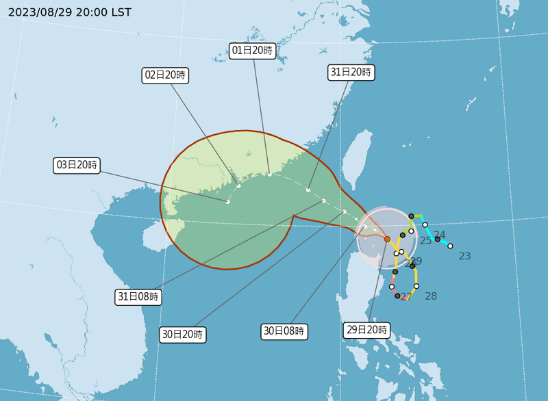 蘇拉颱風路徑潛勢圖（圖／氣象局）
