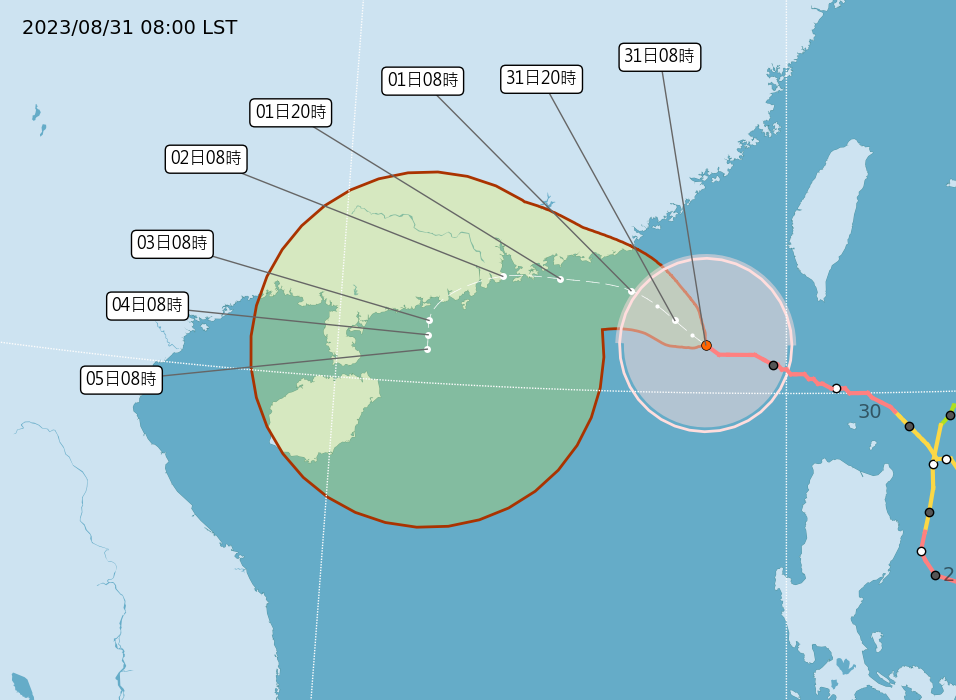 昨（30）日深夜11時30分解除颱風蘇拉陸上警報，預計在今（31）日深夜會解除海上颱風警報。（圖／氣象局）
