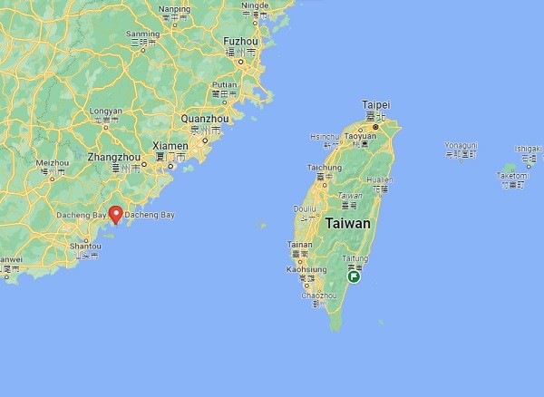 Red dot indicates location of Dacheng Bay in Fujian Province. (Google Maps screenshot)
