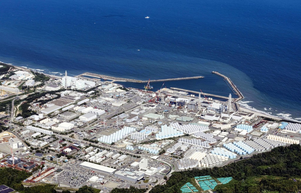 An aerial view shows the Fukushima Daiichi nuclear power plant, which started releasing treated radioactive water into the Pacific Ocean on&...