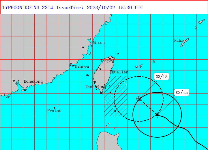 Sea warning for Typhoon Koinu issued by CWB on Oct. 2. (CWB image)
