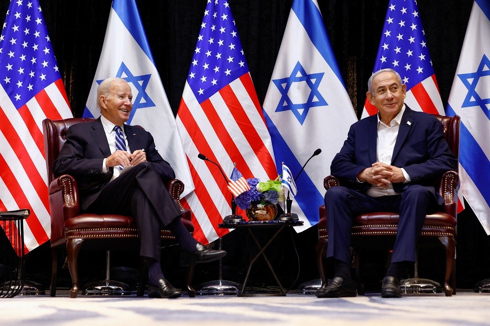 美國總統拜登與以色列總理尼坦雅胡18日進行會談（圖／路透社EVELYN HOCKSTEIN）
