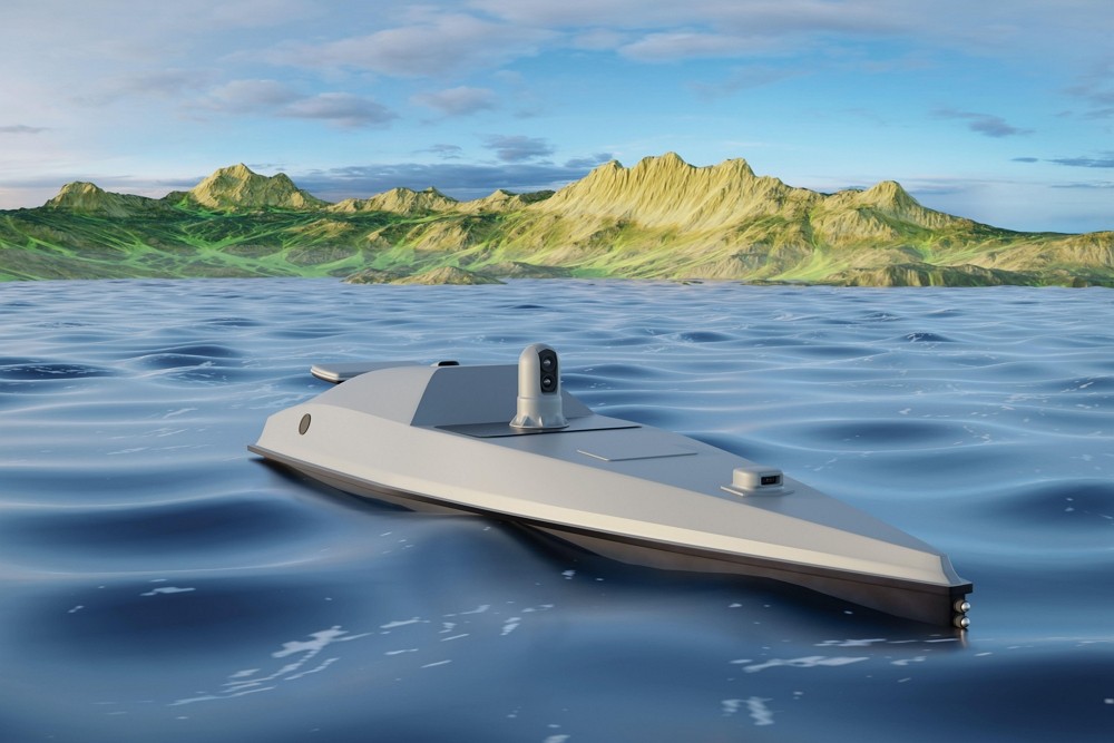 Unmanned surface vessel operating in water - 3D rendering. (Reuters, Alamy image)
