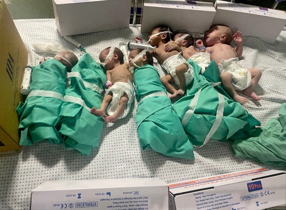 Newborns are placed in bed after being taken off incubators in Gaza's Al Shifa&nb...