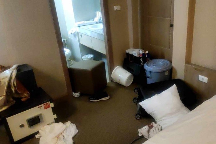 Photo of ransacked hotel room at the Niran Grand Hotel, Nov. 16 (Bangkok Police photo)
