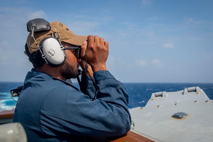 A member of the U.S. Navy's 7th Fleet sails through the Paracel Islands on Sunday. (U.S. Navy 7th Fleet photo)
