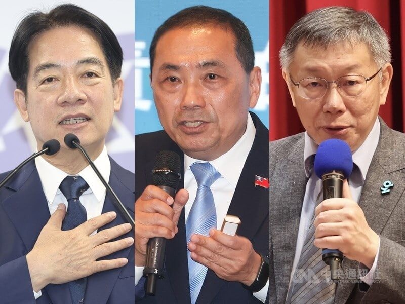 Presidential candidates Lai Ching-te, Hou Yu-ih, and Ko Wen-je. 
