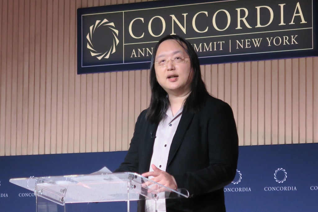 Taiwan Digital Minister Audrey Tang appears at Concordia Summit. (CNA photo)
