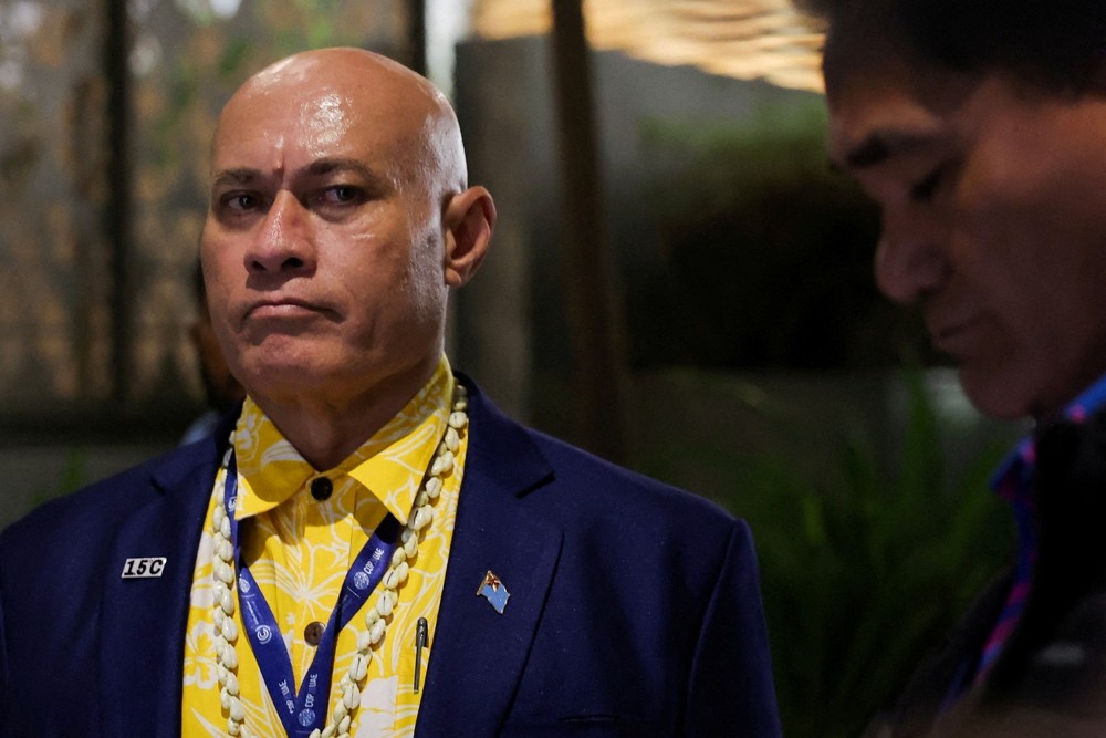 2023年12月12日，吐瓦魯財政部長潘恩紐參加杜拜COP28氣候大會。（圖／路透社Amr Alfiky）
