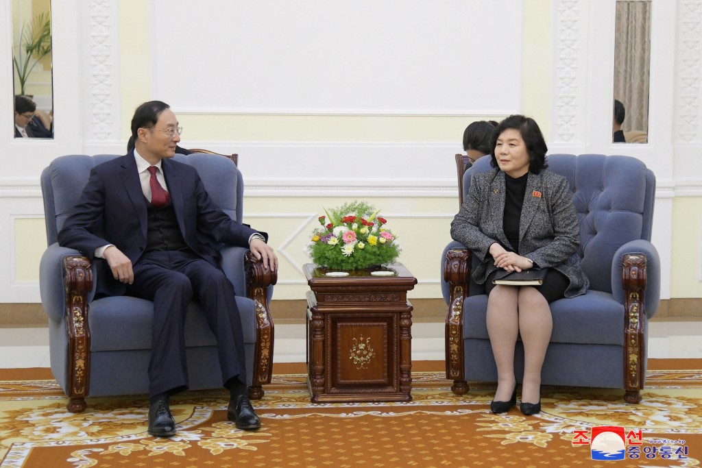 North Korean Foreign Minister Choe Son Hui and Chinese Foreign Vice Minister Sun Weidong meet at an unspecified location in North Korea, Jan...
