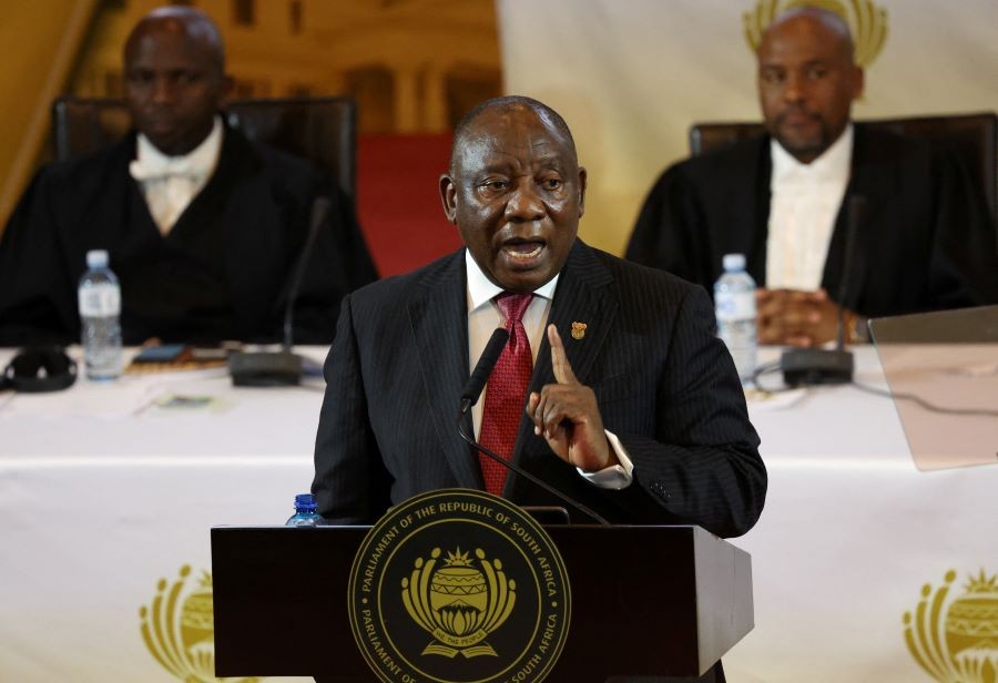 South African President Cyril Ramaphosa delivers his 2024 state of the nation address in Cape Town, South Africa, February 8,...