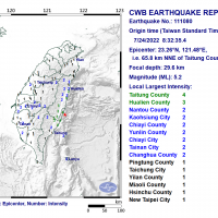 Magnitude 5.2 quake hits eastern Taiwan