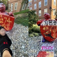 Pro-CCP, anti-CCP groups duel with graffiti on Johns Hopkins mascot