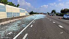 Broken glass leads to highway traffic delays in central Taiwan